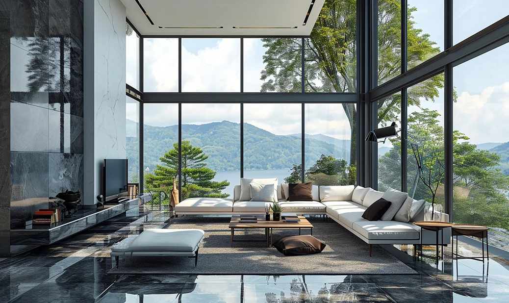 Contemporary modern living space with an amazing view